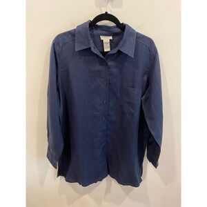 Bridgewater Studio Navy Blue Linen Button Down Shirt Size X